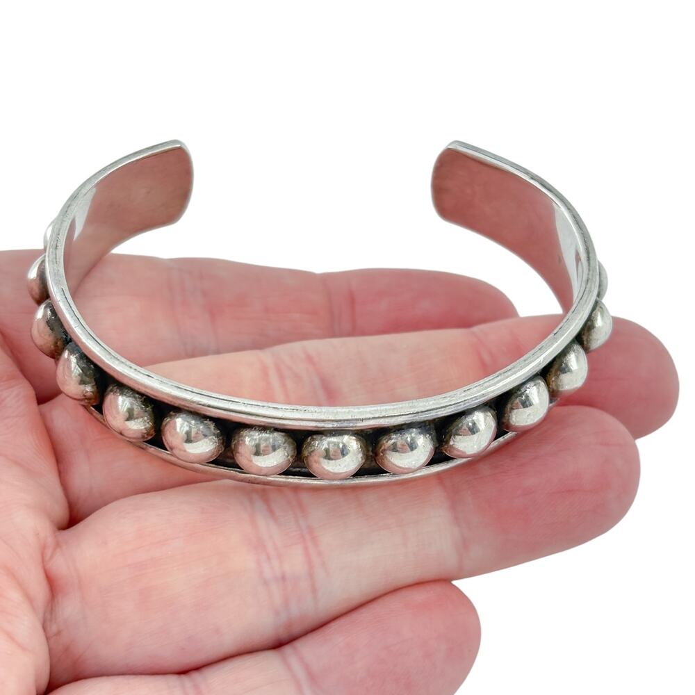 Vintage Mexican Taxco Sterling Silver 925 Dot Cuff Bracelet 7"